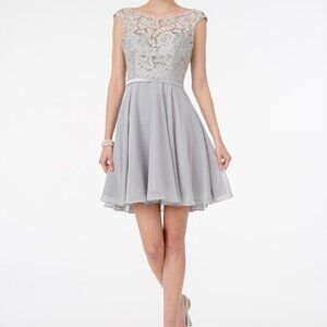 Scoop Neck Lace Neckline Short Dress GS2807